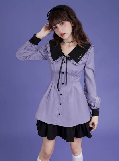 Princess lapel long sleeve dress