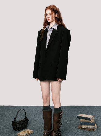 Shoulder padded blazer coat