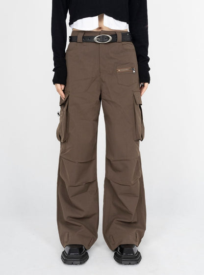 Korean casual high waisted slim pleated pocket pants