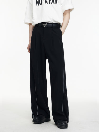 Strip Three-Dimensional Split Wide-Leg Pants