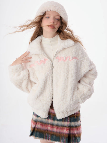 American dragon embroidery lamb wool coat