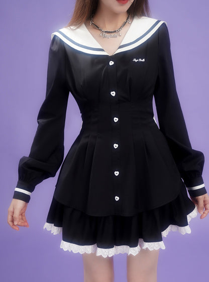 Sailor collar long-sleeved dress