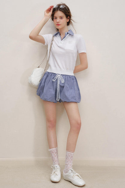 High-Waist Lace-Up Bubble Shorts
