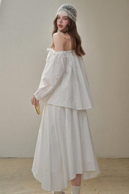 Embroidered Flower Elegant Skirt Set-Up