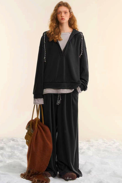 Retro Striped Patchwork Sweatshirt Set-Up