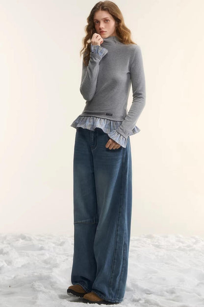 Velvet Plaid Ruffled Blouse