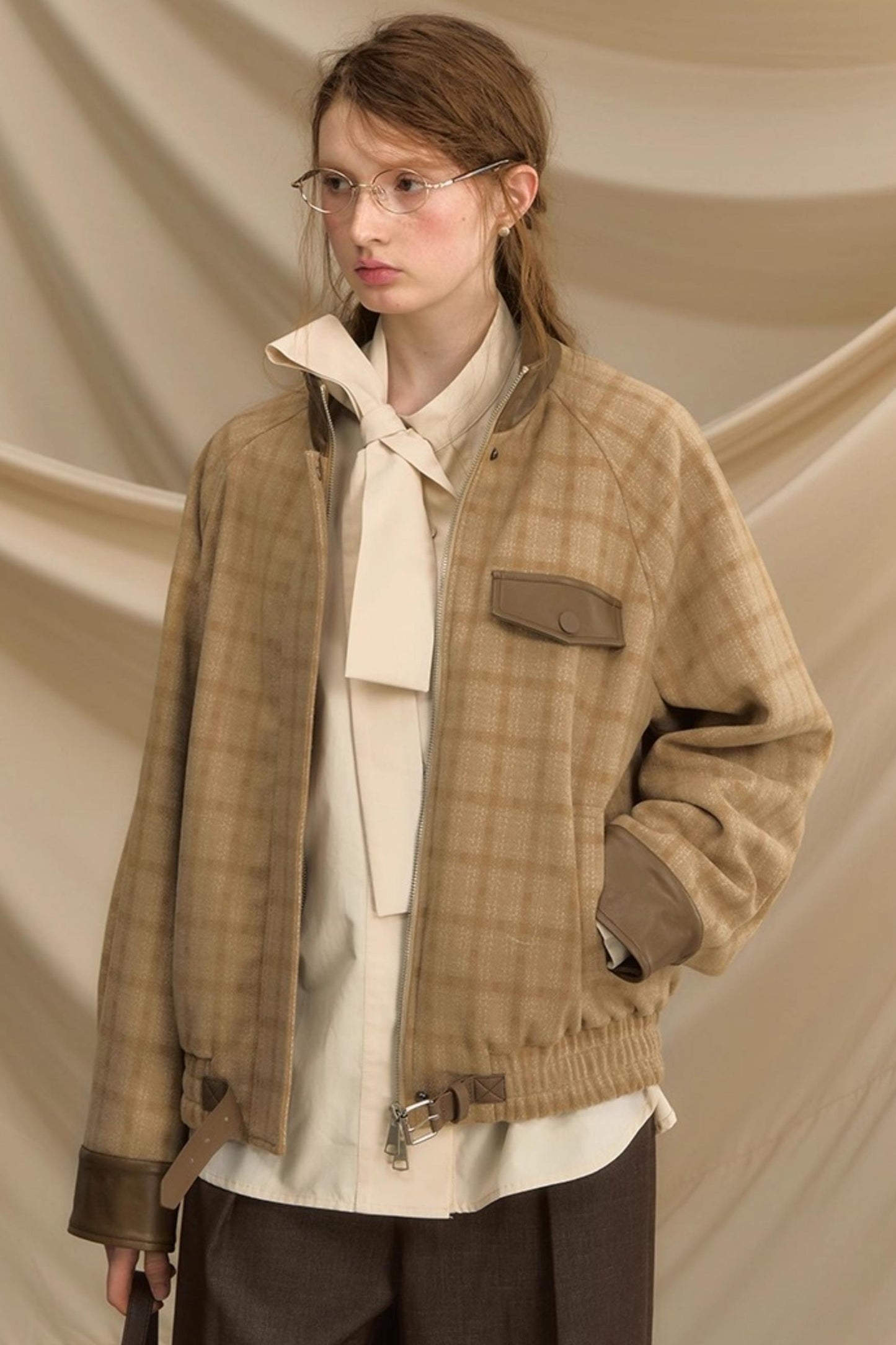 Stand Collar Plaid Woolen Jacket