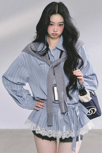 French Lace Stripe Shirt Set-Up