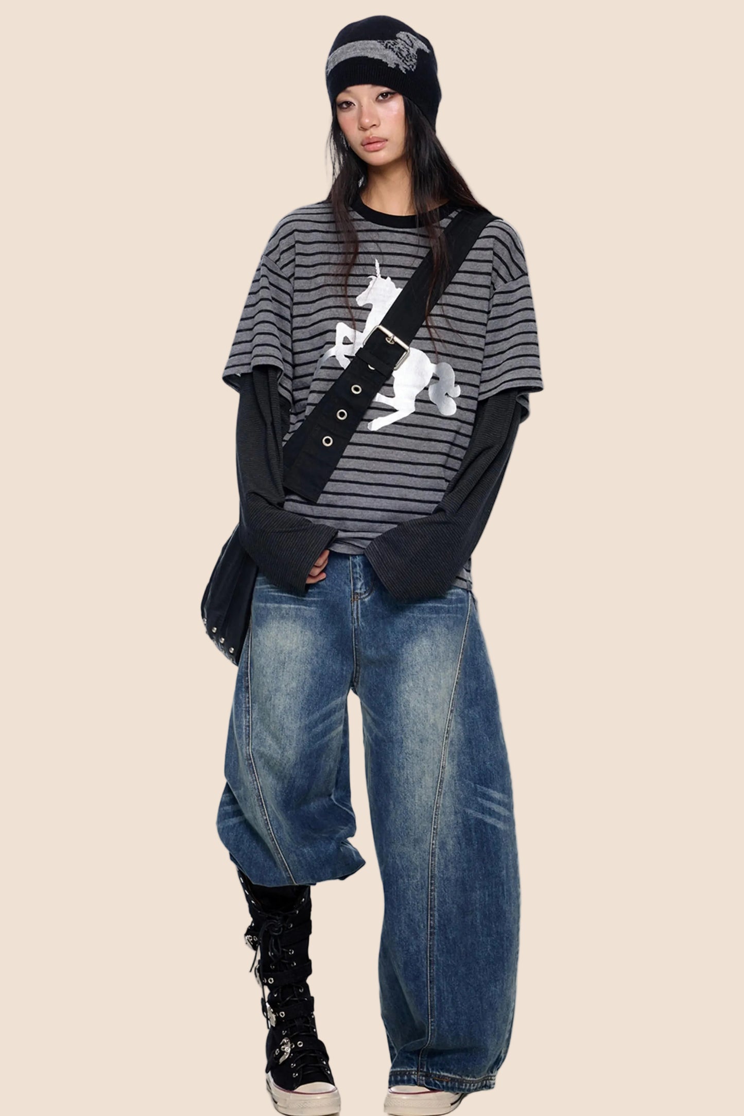 Silver-Embossed Striped Sweater