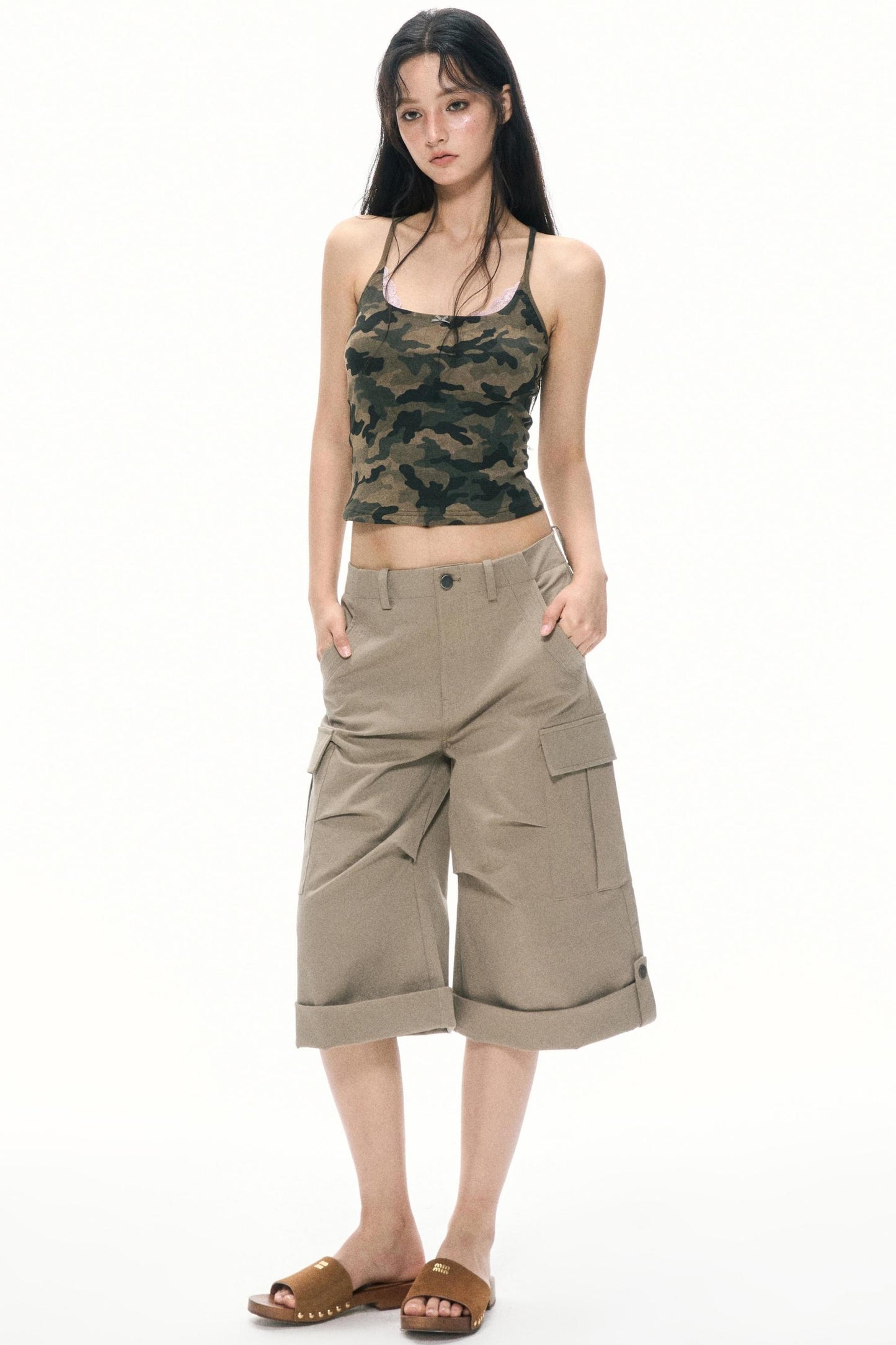 Khaki Wide-Leg Work Pants