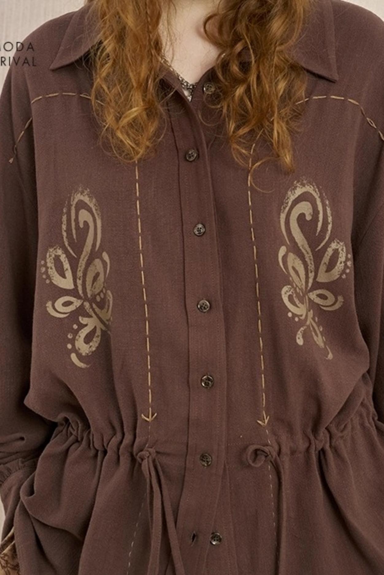 Vintage Striped Suede Embroidered Shirt