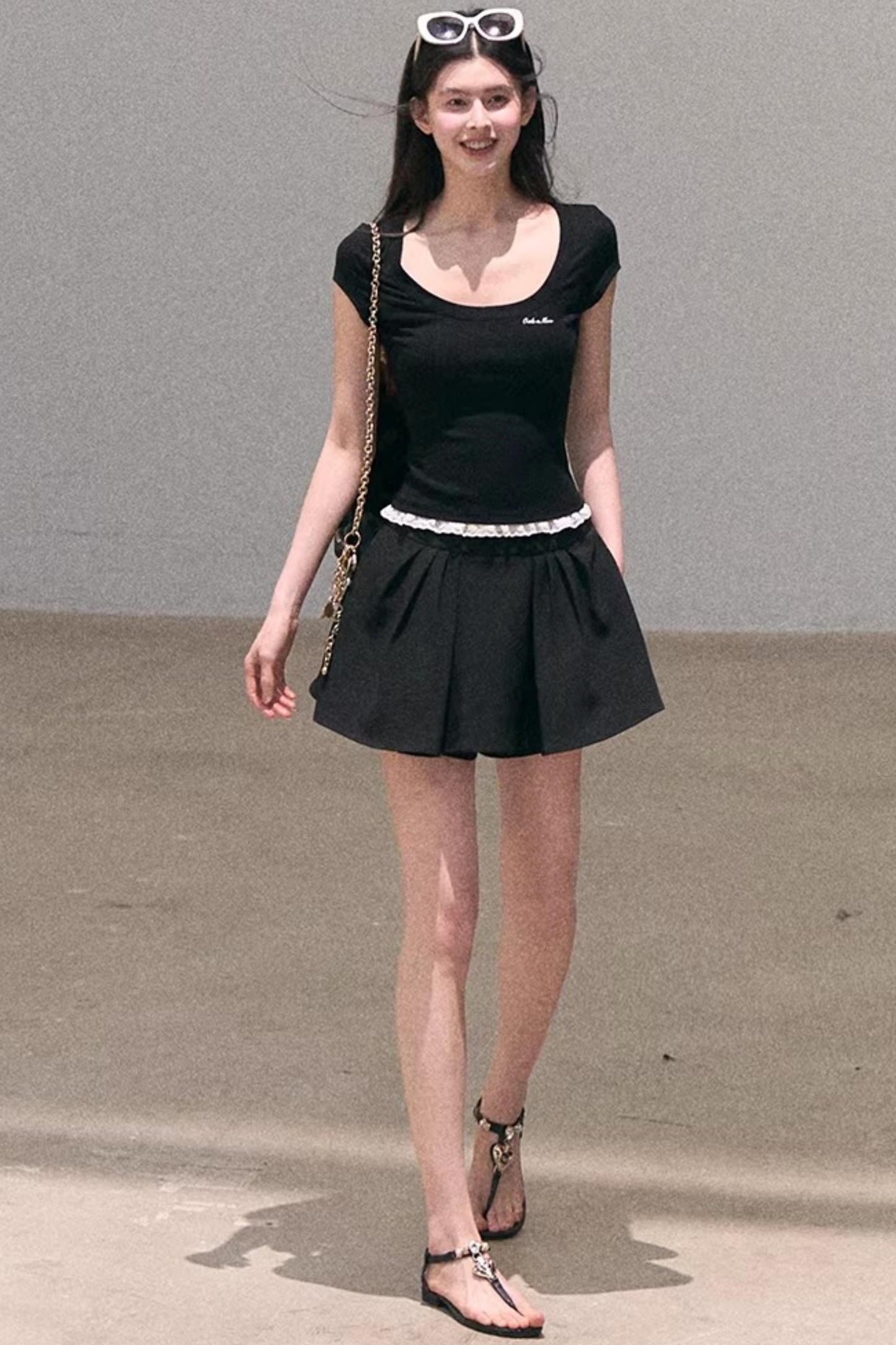 레이스 보헤미안 반팔 티셔츠