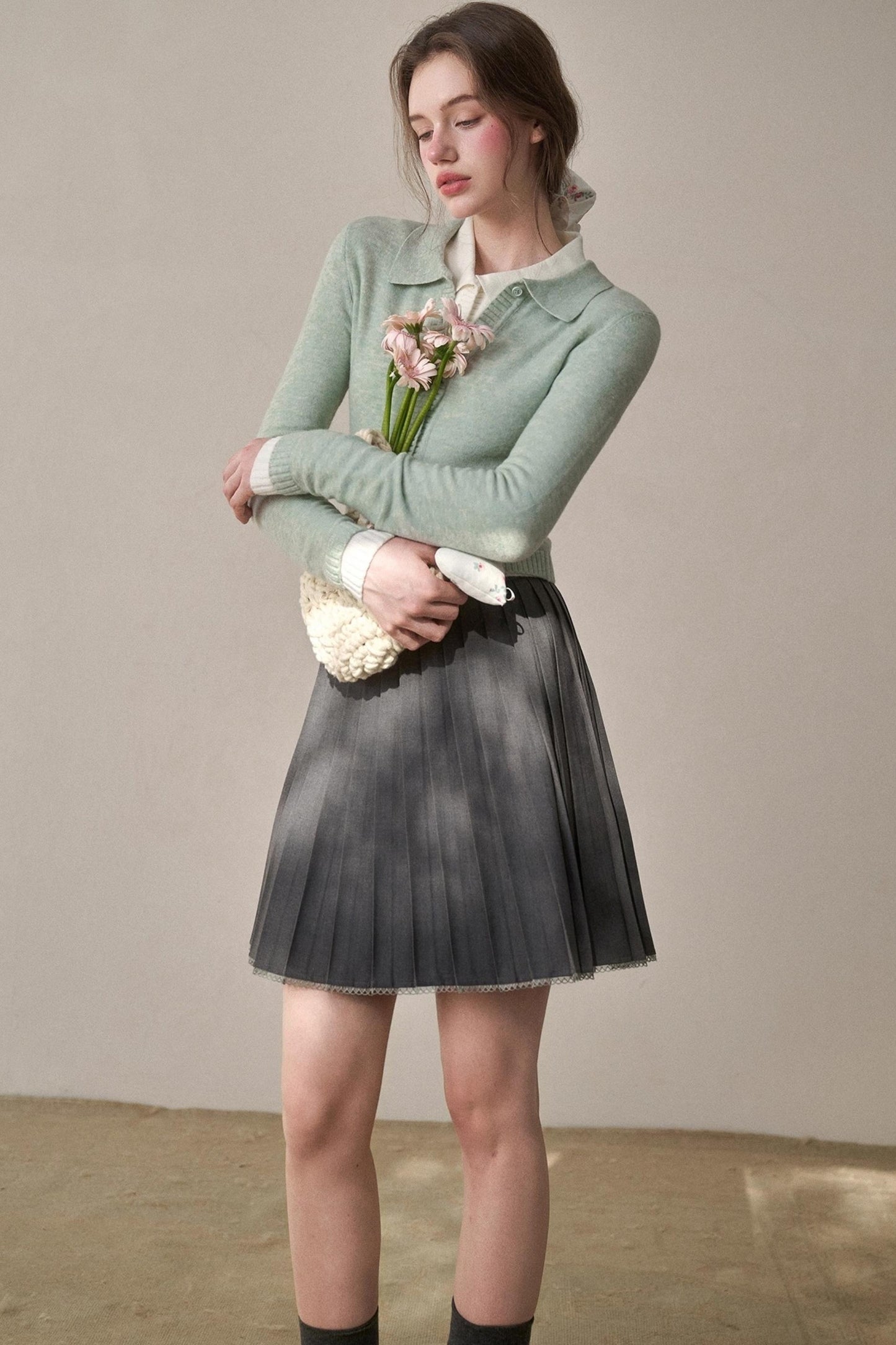 Gray Pleated Skirt