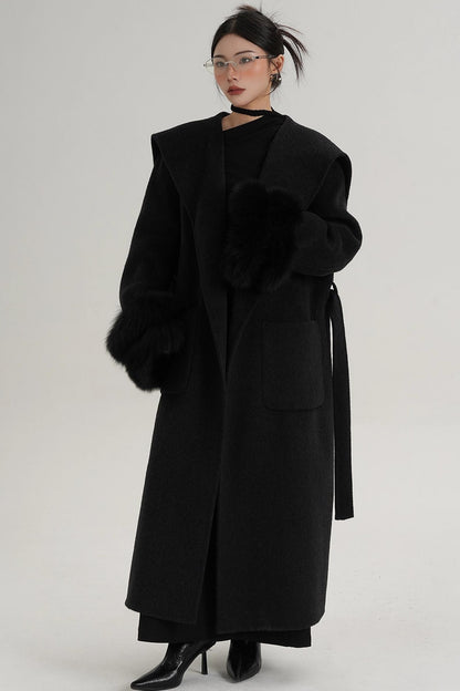 Fox Sleeve Wool Coat