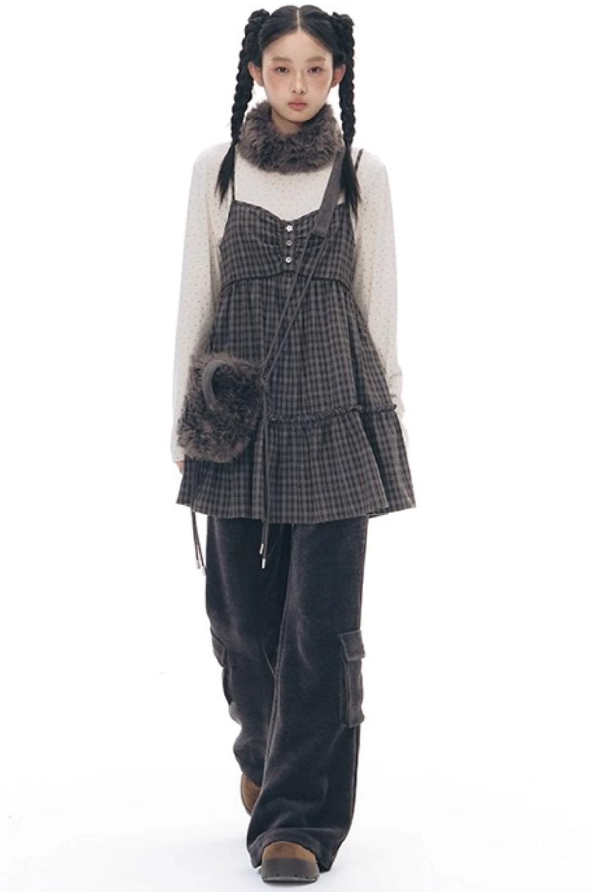 Plaid Ruffled Camisole Dress