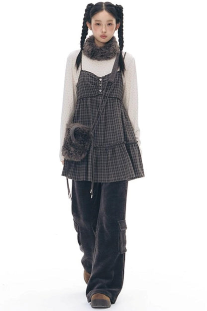 Plaid Ruffled Camisole Dress