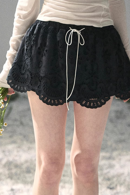 Floral Hollow-Out Puffy Skirt