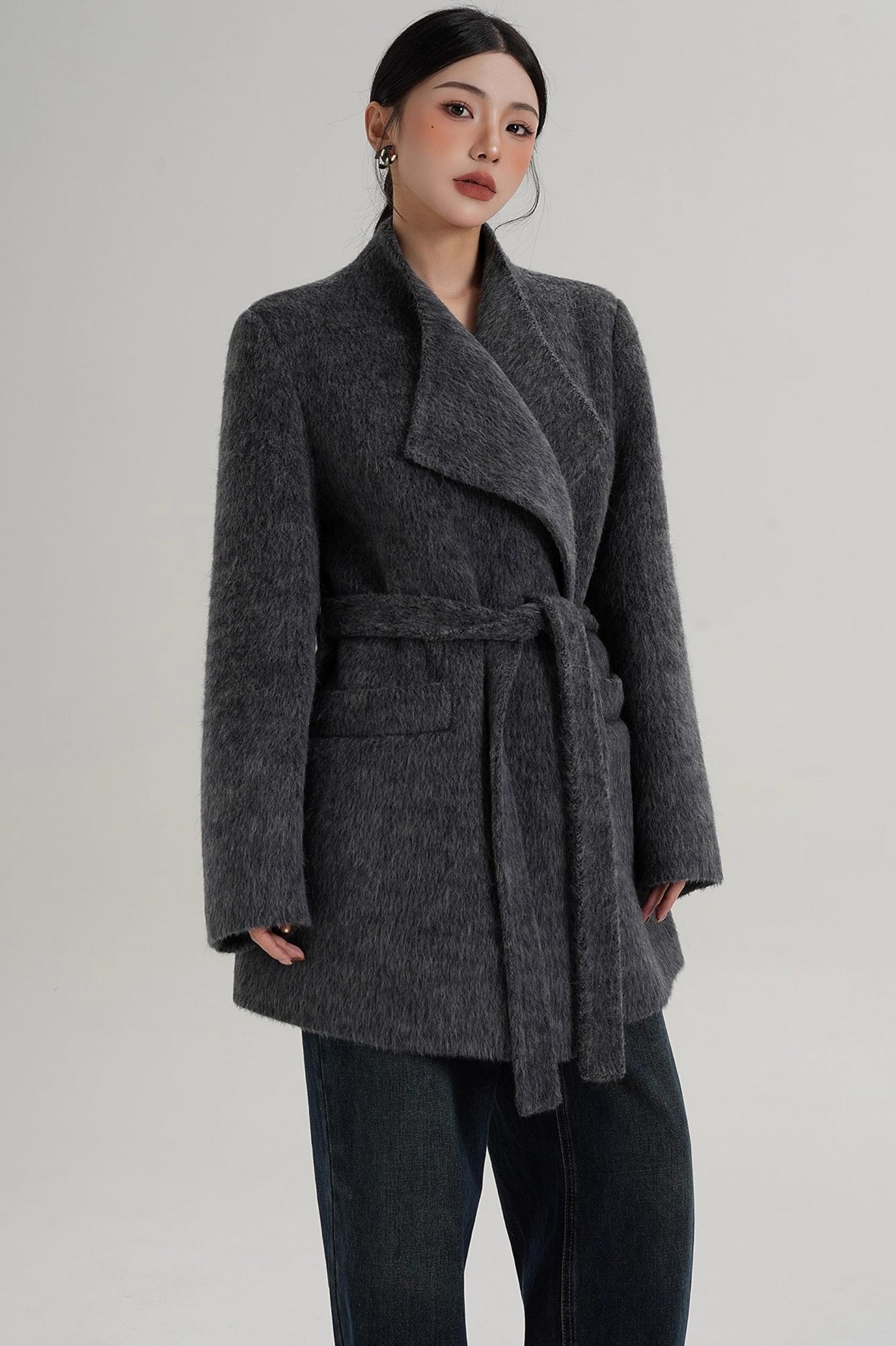 Elegant Gray-Blue Wool Coat