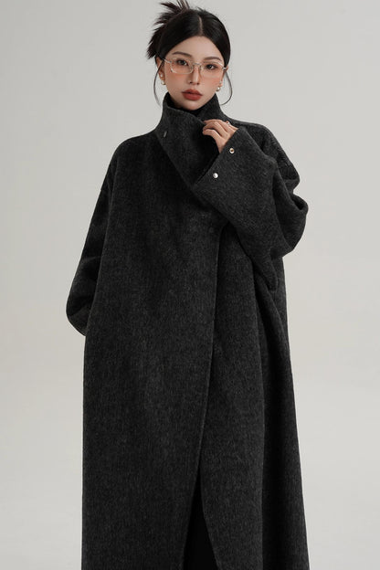 Stand-Up Collar Elongated Wool Coat