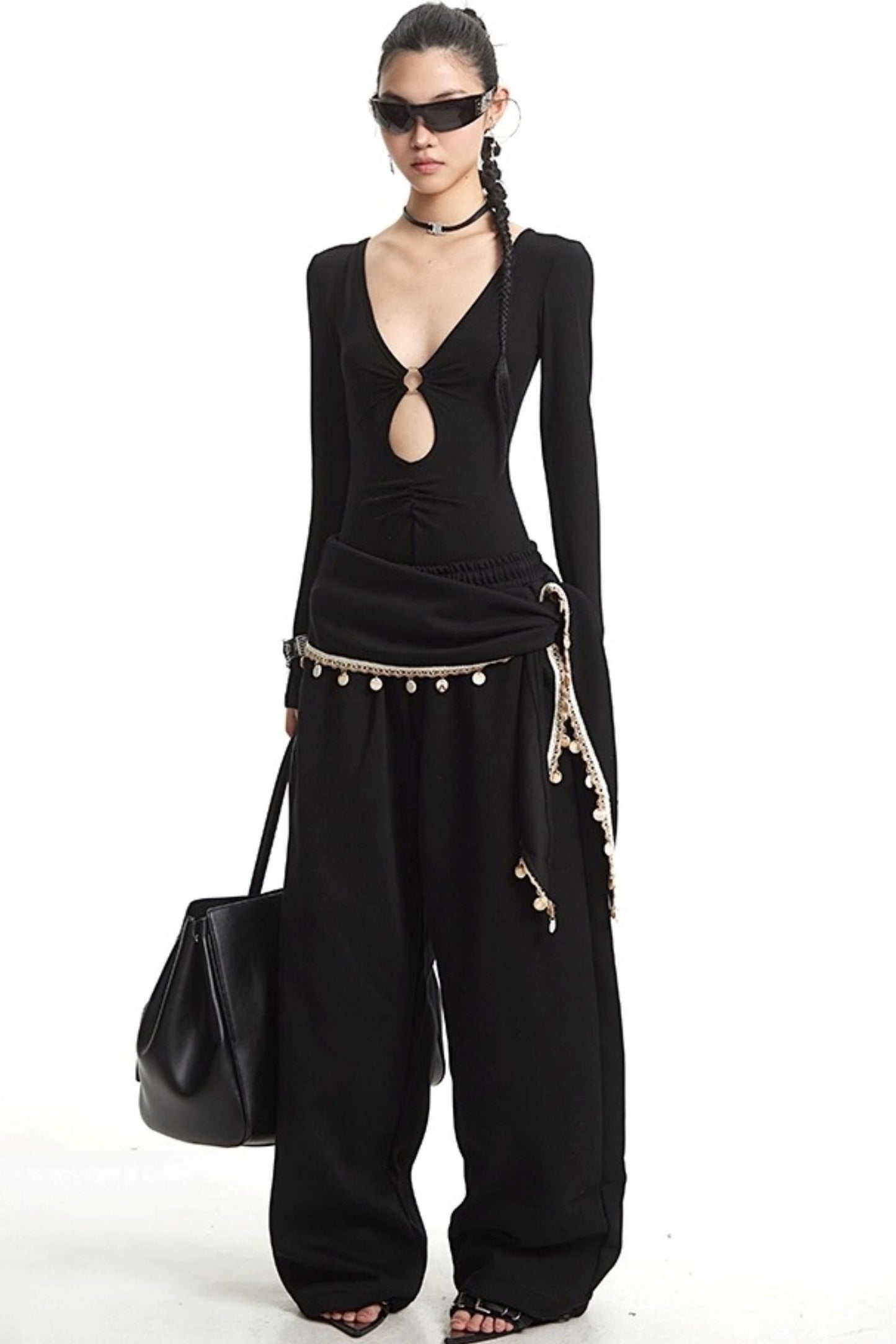 Dark Cutout V-Neck Top