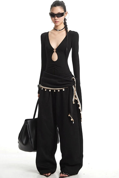 Dark Cutout V-Neck Top