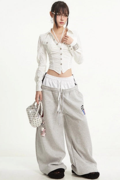 Apricot Rhinestone Pleated Shirt