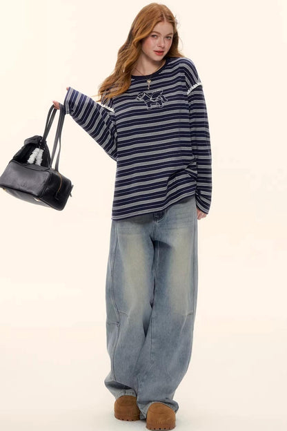 Striped Color-Blocked Crew Sweater