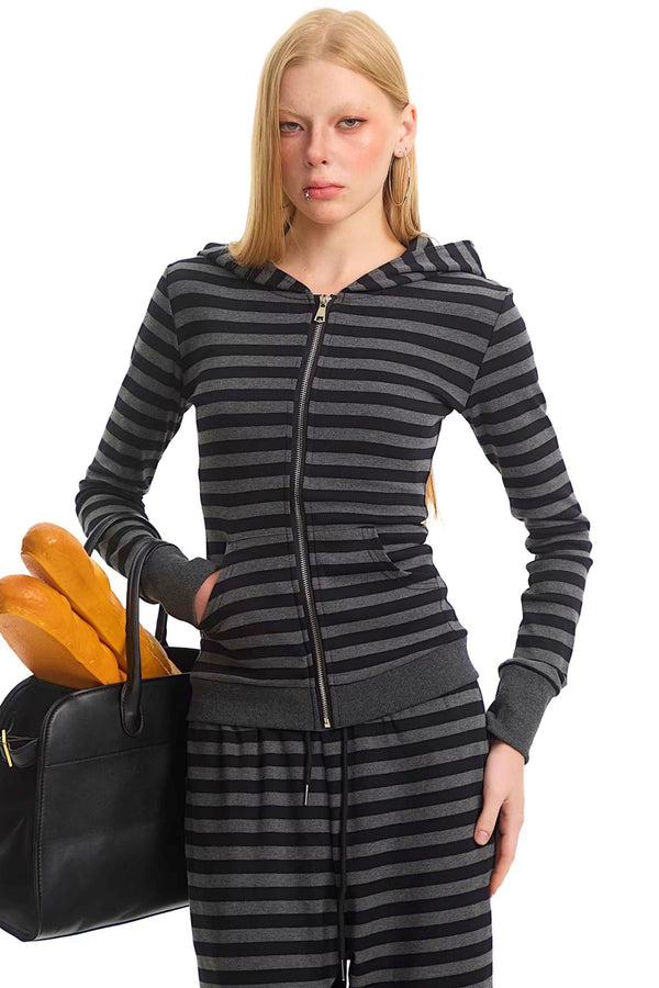 Retro Striped Hooded Top Set-Up