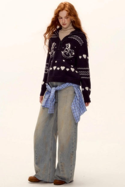 Retro Jacquard Knit Sweater