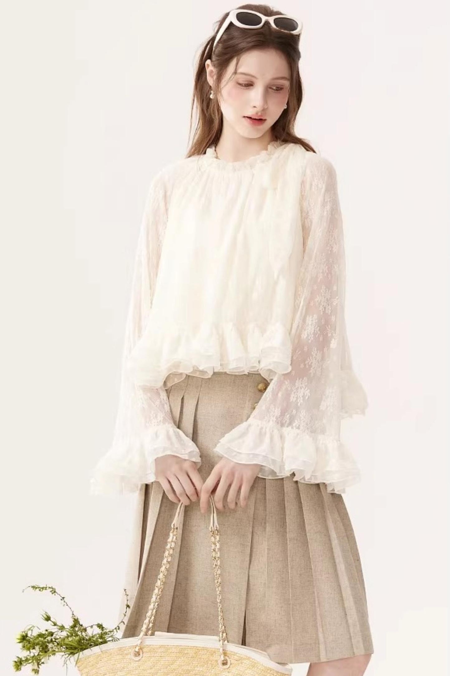 High-Waisted Pleated Midi Skirt