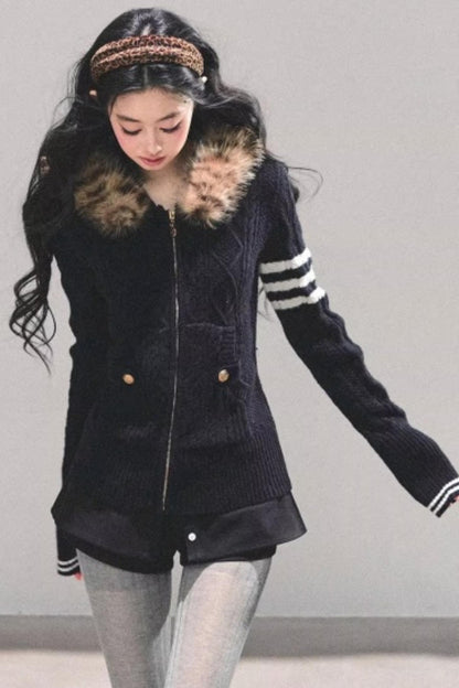 Winter Hooded Knit Sweater