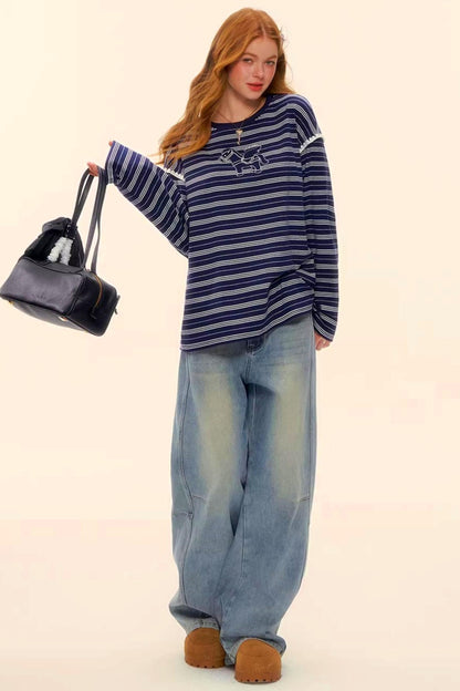 Washed Denim Curved Cut Pants