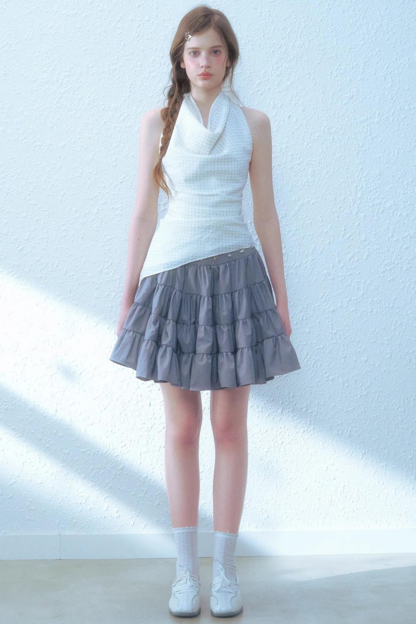 Beige Blue Swing Top