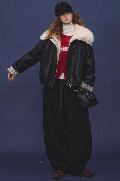 Velvet-Feel Curved-Leg Pants