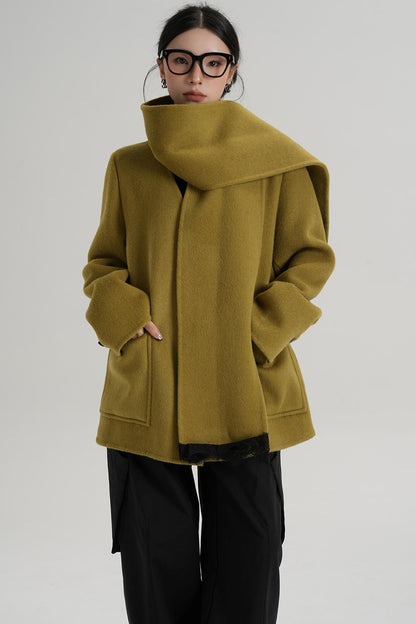 Scarf Patchwork Lace Woolen Coat