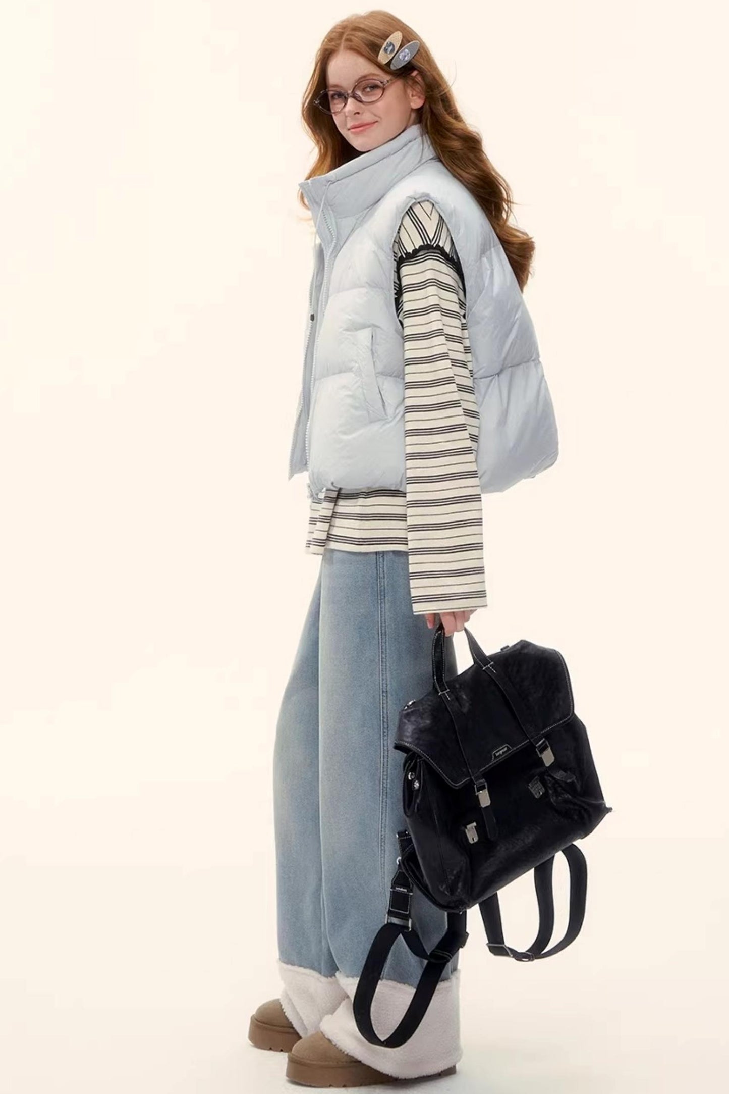 Fleece-Lined Wool Spliced Jeans