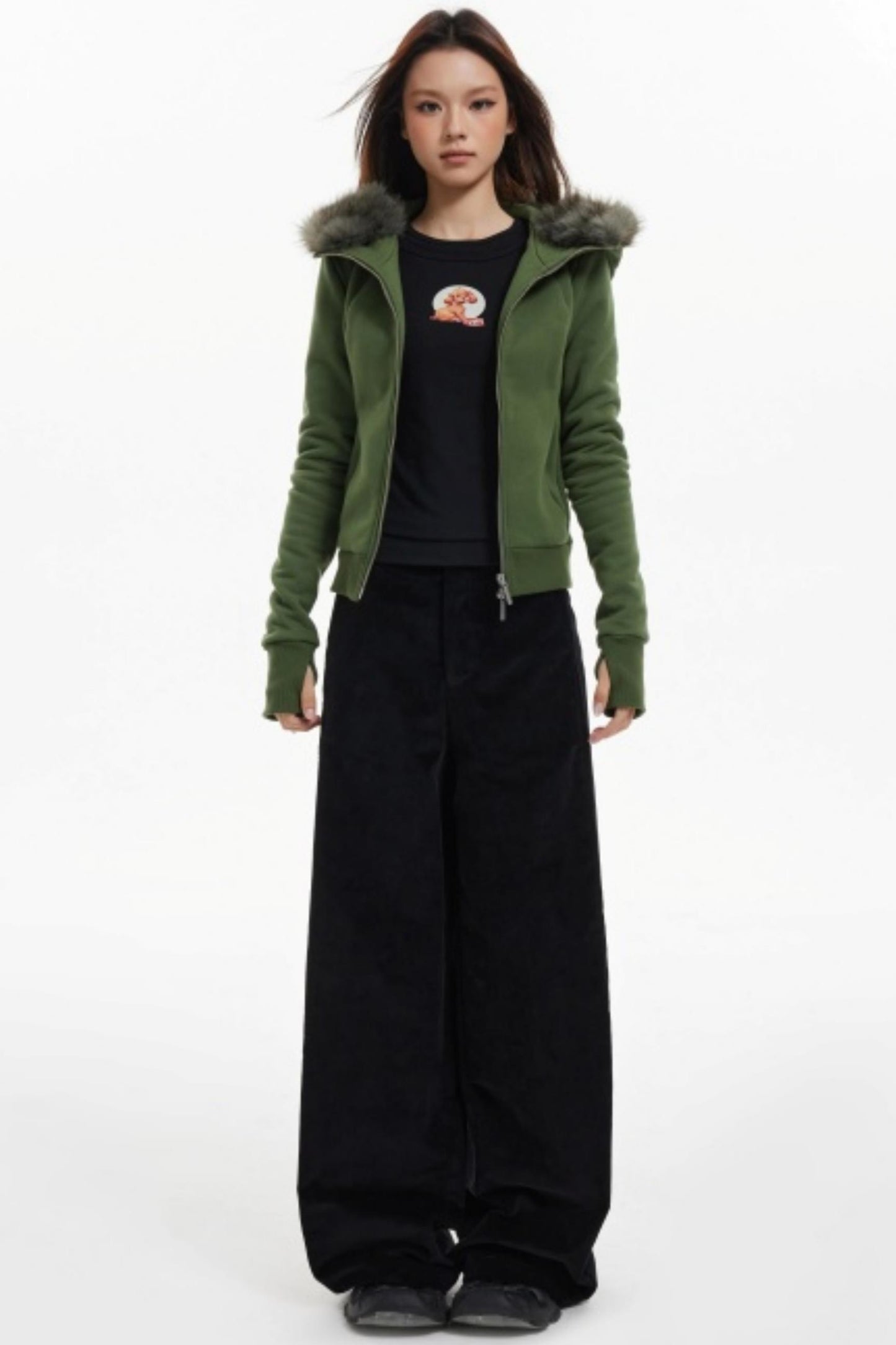 Fur Collar Slim Cotton Hooded Jacket