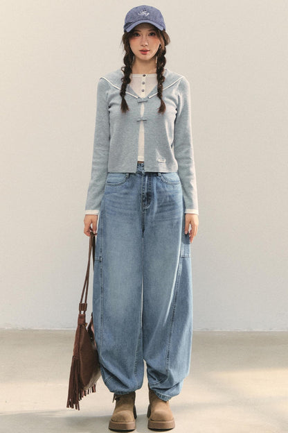 Sweet Navy Neck Knit Cardigan