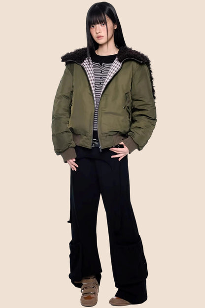 Furry Hooded Patchwork Jacket