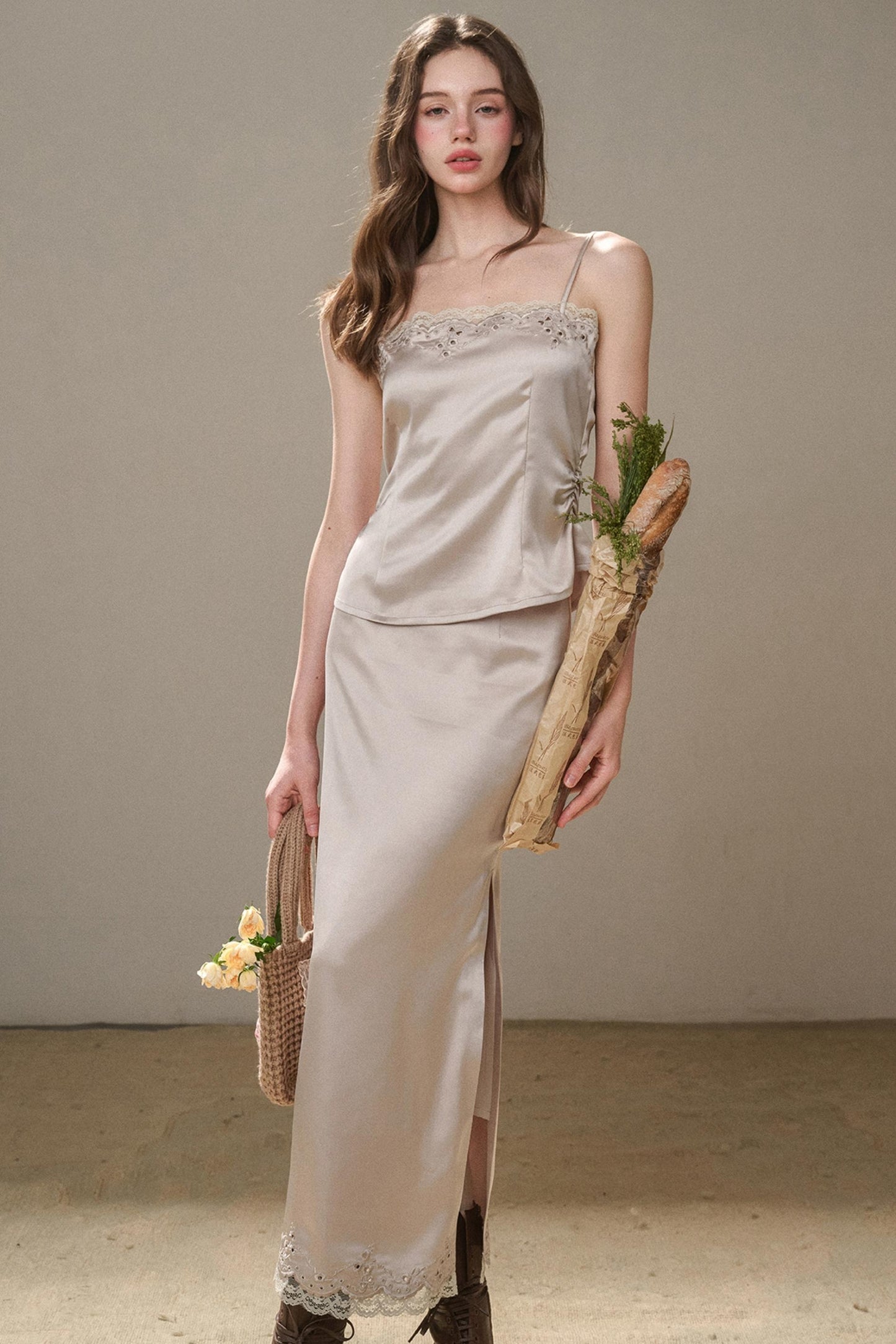 Comfortable Embroidery Top & Skirt Set-Up