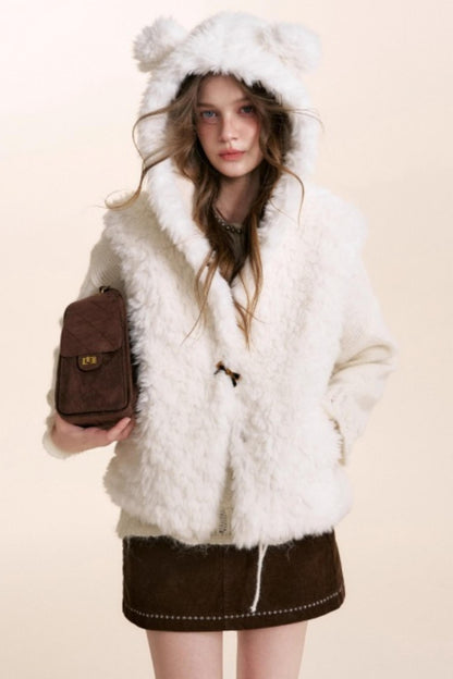 Bear Fur Hooded Fleece Jacket