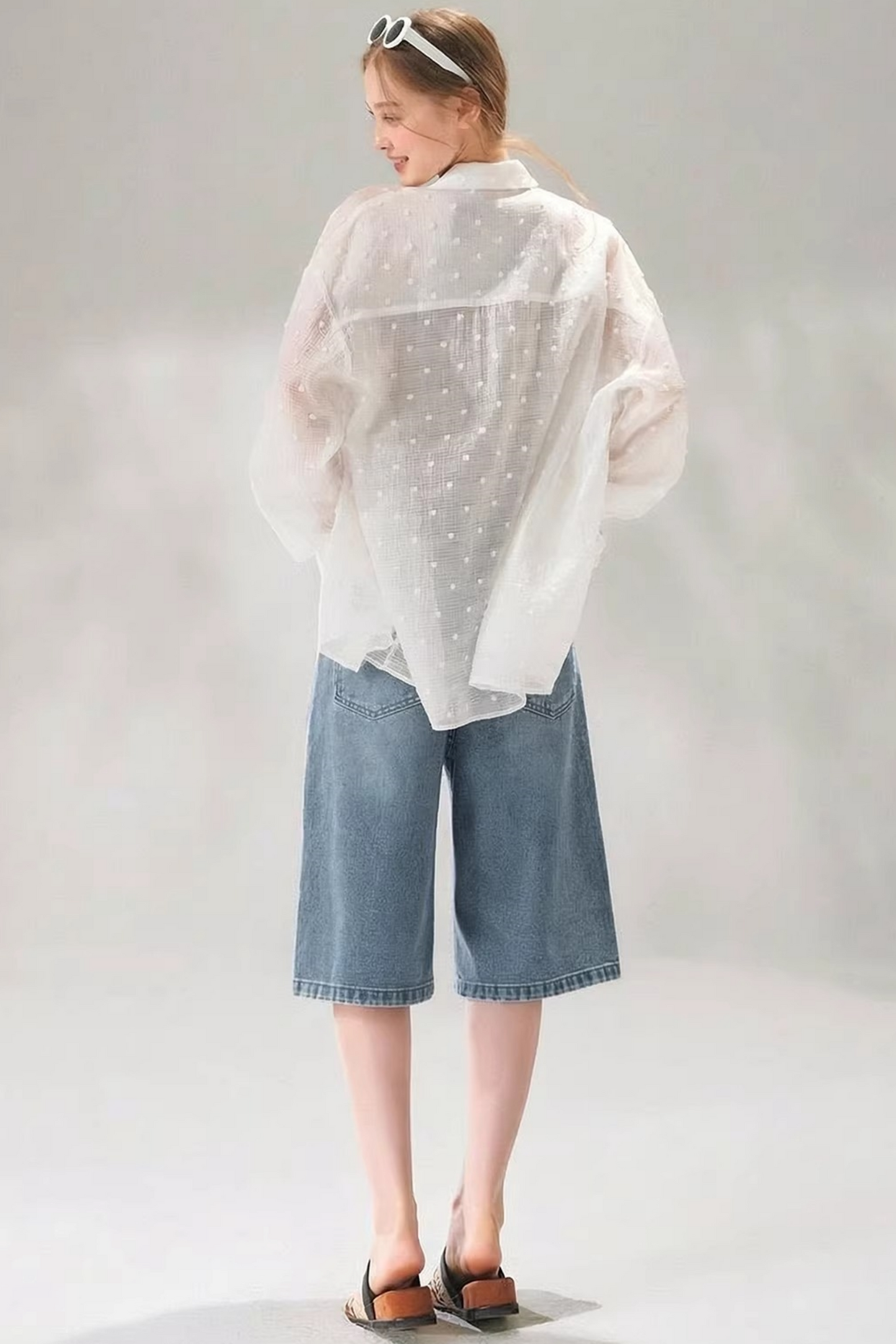 Rhinestone Denim Cropped Pants