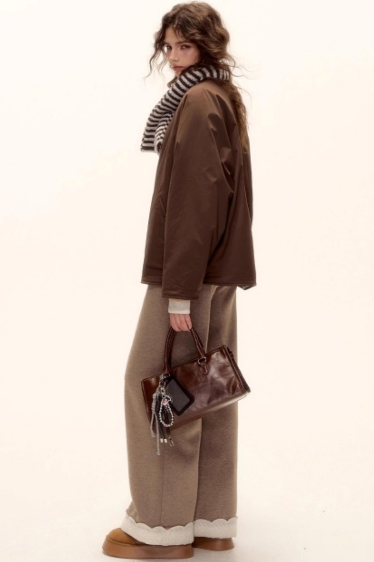 Retro Reversible Wool Coat Scarf Set