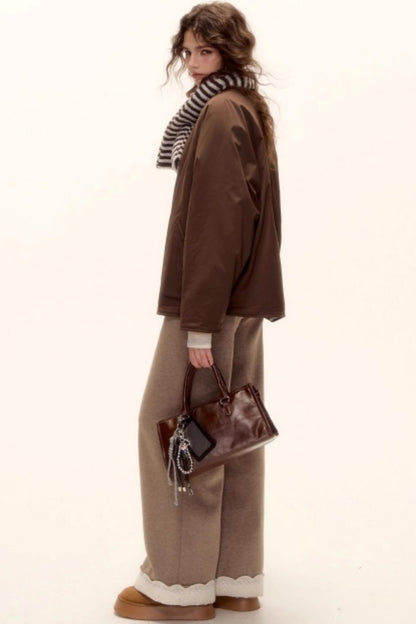 Retro Reversible Wool Coat Scarf Set