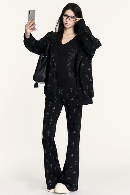 V-Neck Print Long-Sleeved T-Shirt