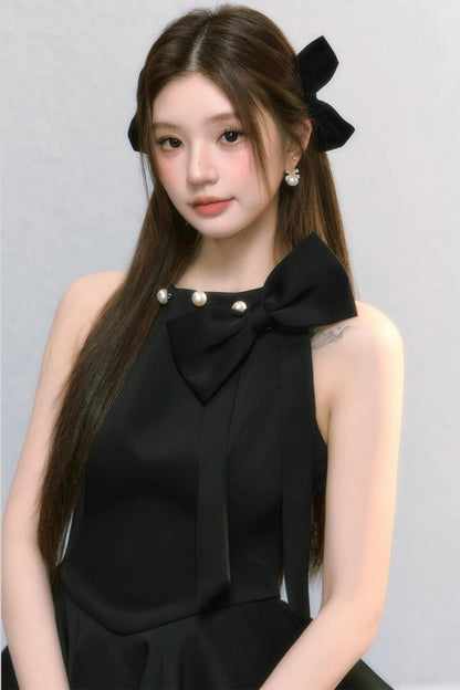 Obsidian French Bow Sleeveless A-Line Dress