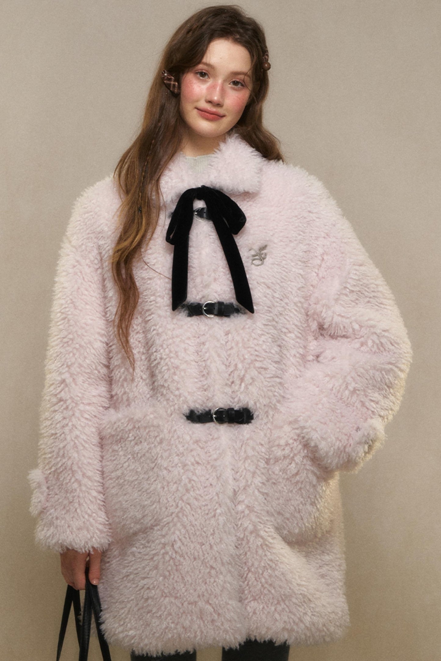 Woolen Lapel Fur Coat