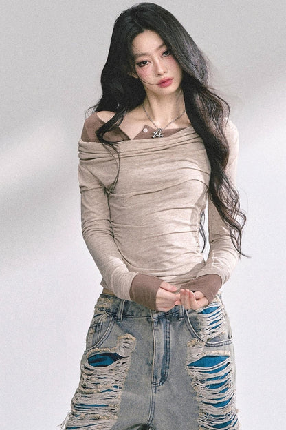 Korean Off-The-Shoulder Black Top