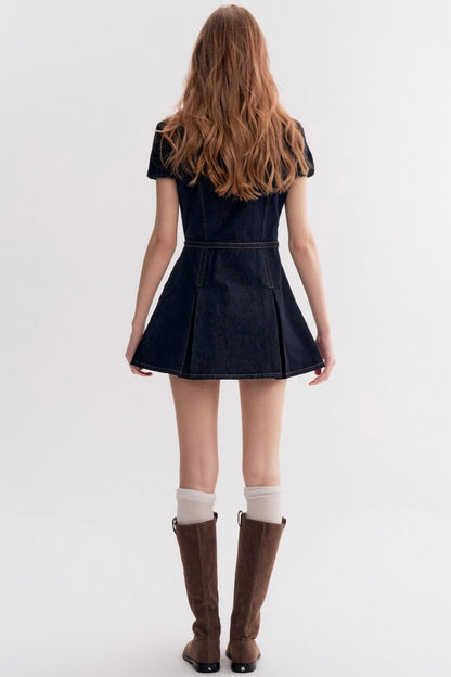 Lazy Cotton V-Neck Denim A-Line Dress