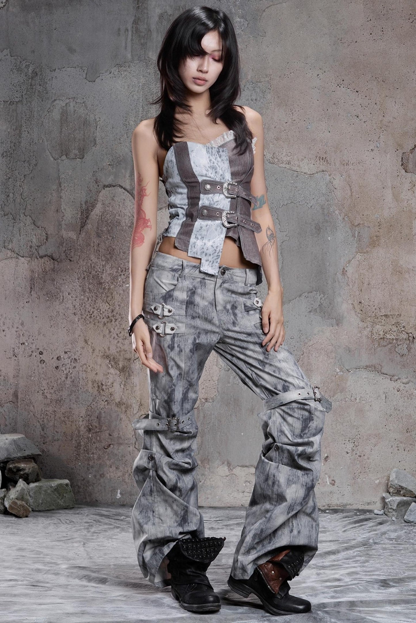 Vintage Distressed Slim Fit Trousers